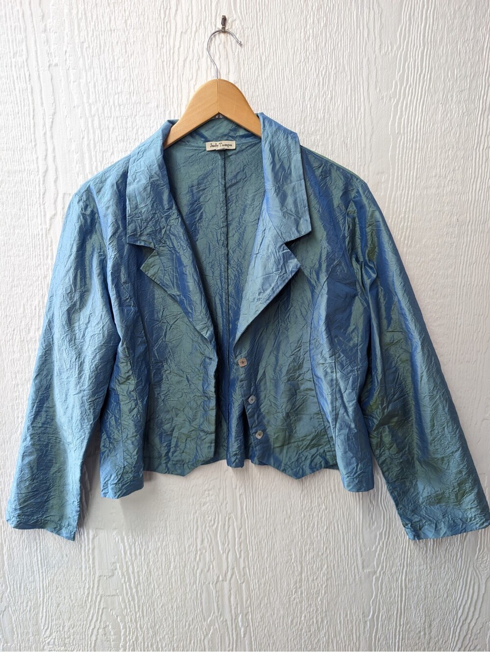 Judy Tampa 100% Silk Blue Crinkle Jacket Blazer Size XL